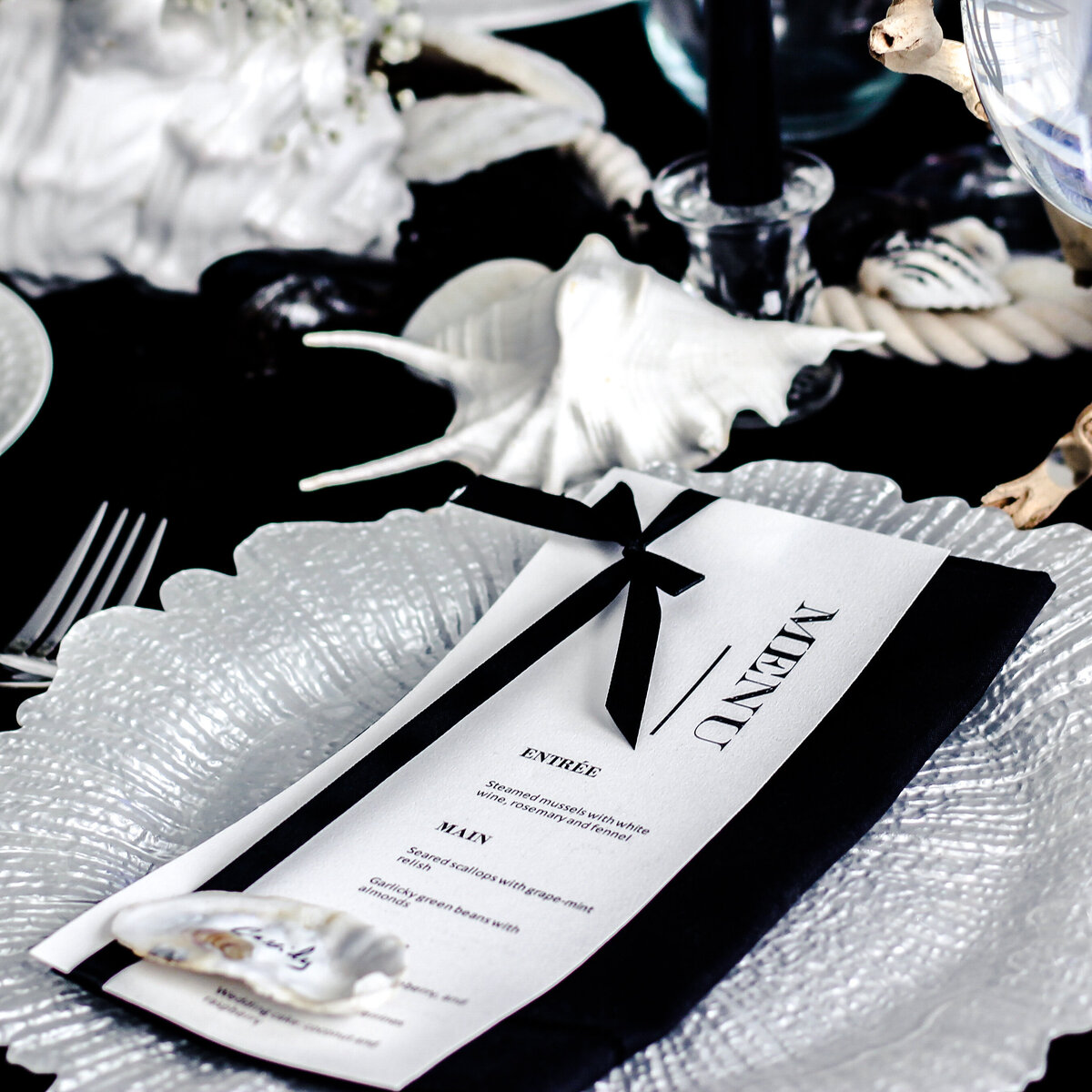black tie wedding affair menu design table decor (1)