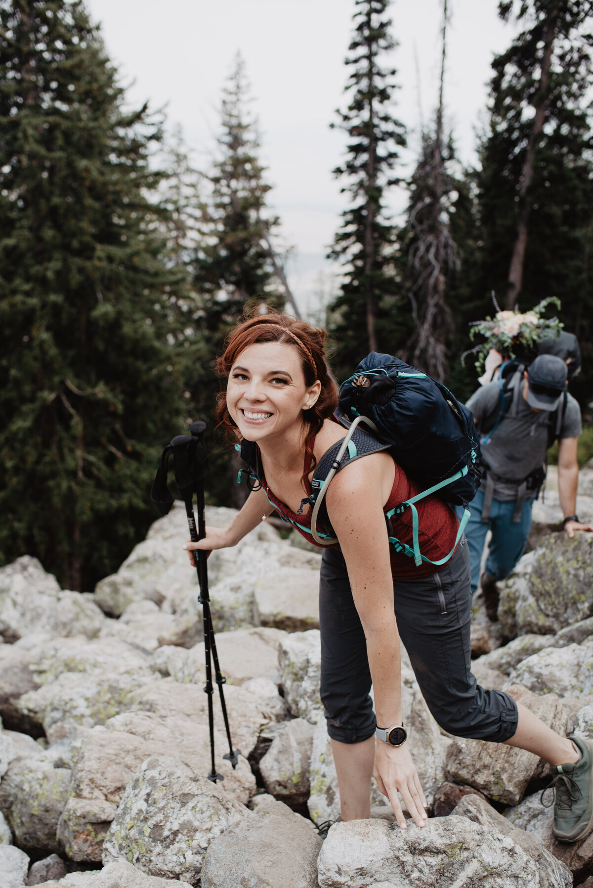 Jackson Hole photographers capture woman smiling during Grand Teton National Park hike