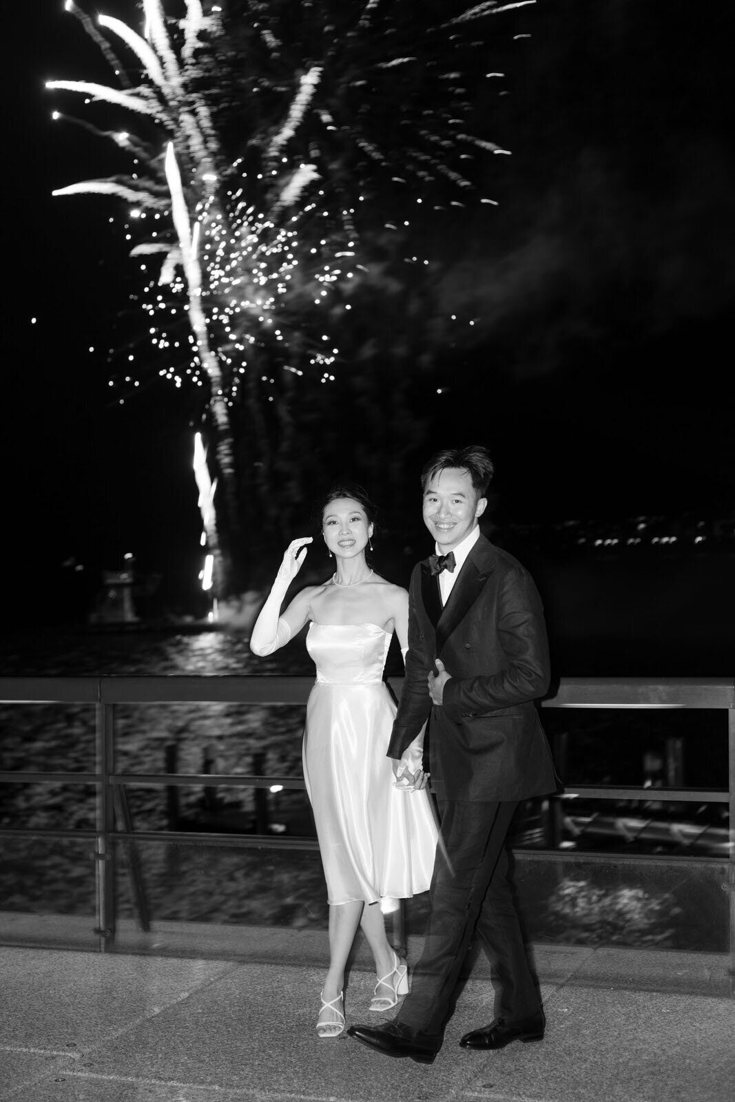 engaged couple during a firework display