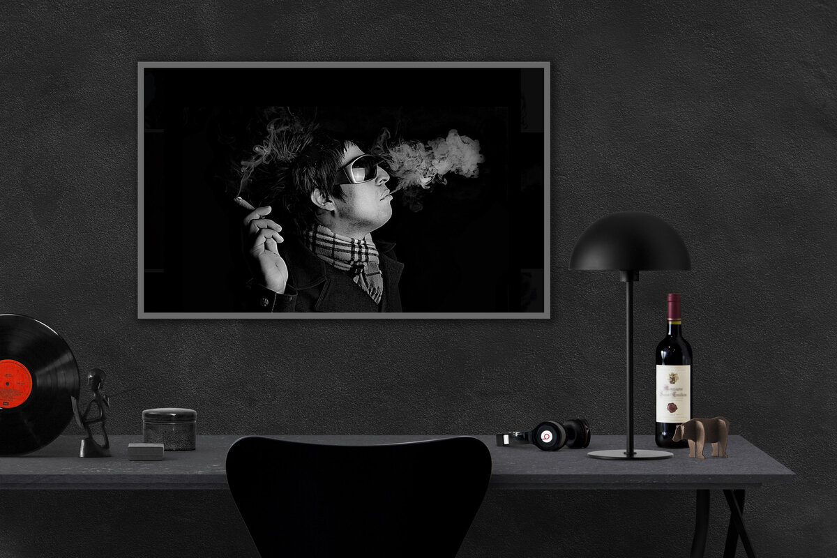 Person smoking with glasses on black background by Personal Branding wall art  portrait by Austin Portrait Photographer EP Photography