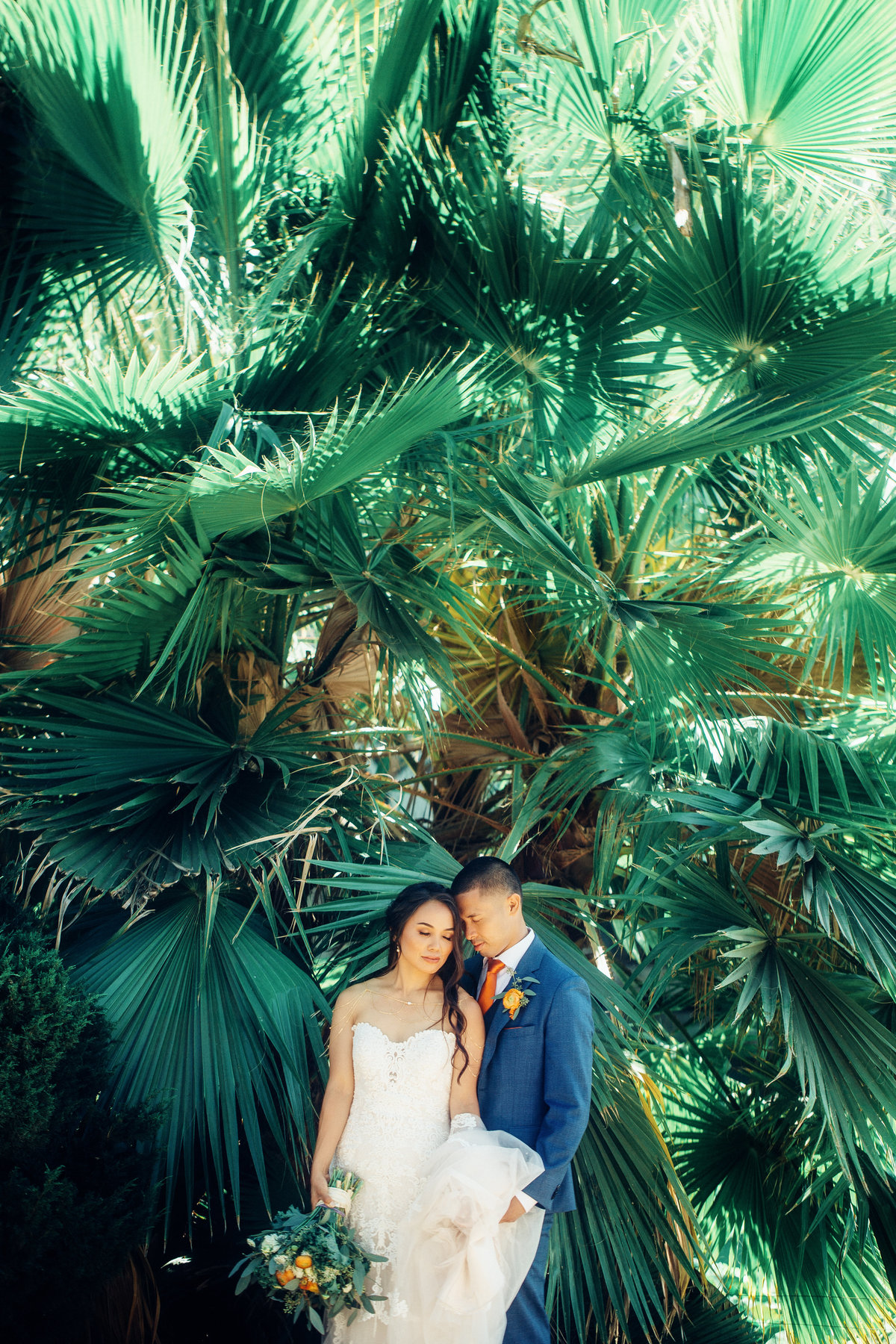 Wedding Photograph Of Bride And Groom In Front Of a Tree Los Angeles