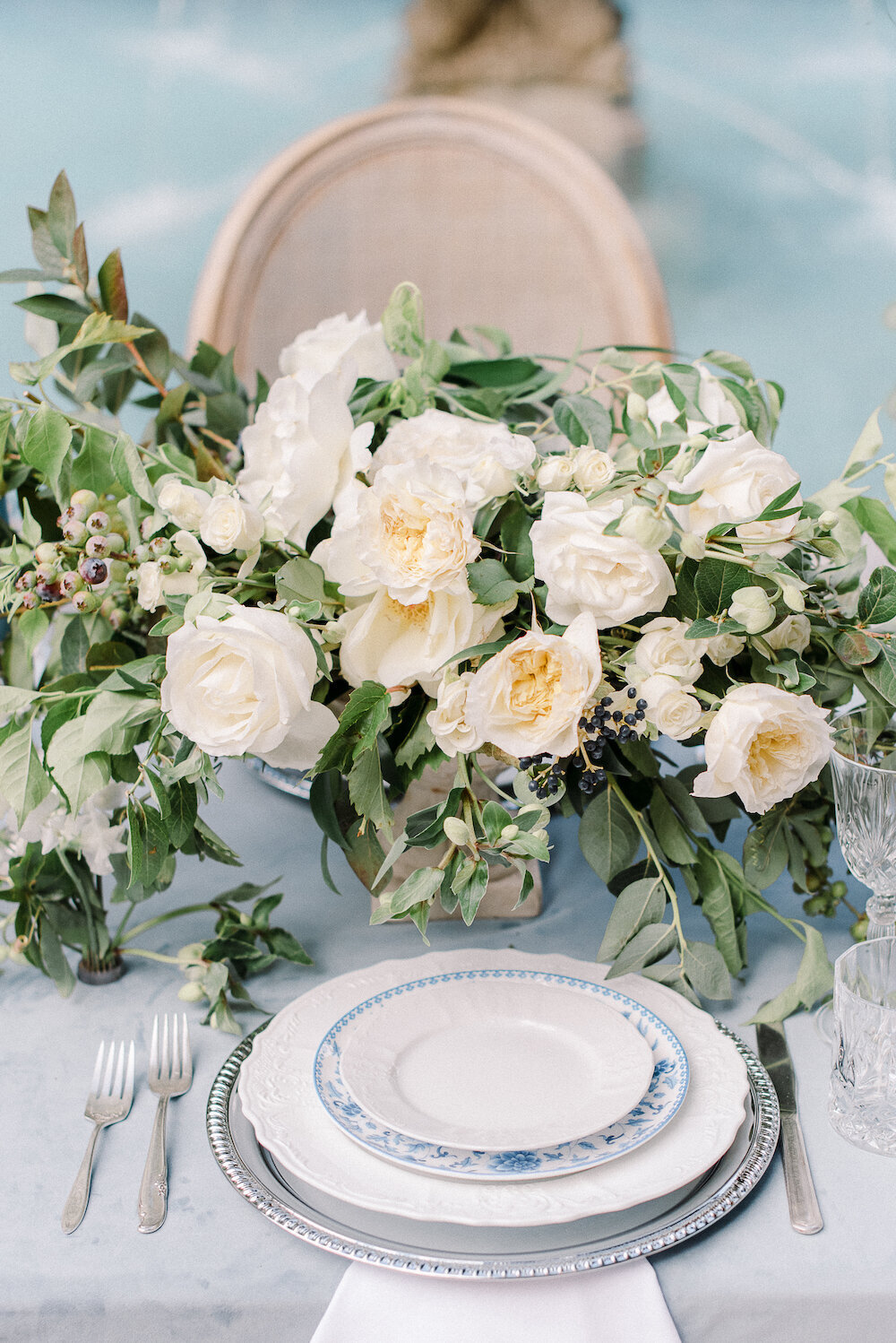 Romantic Blue and White Wedding Table