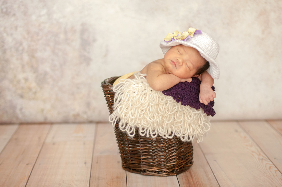 Baby posing in basket