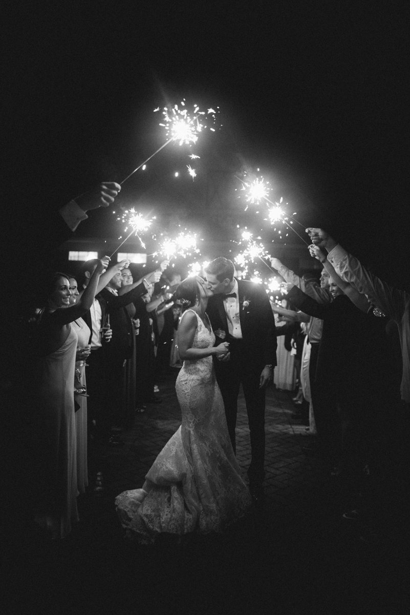 sparkler grand exit night shot ashford estate wedding photography black and white