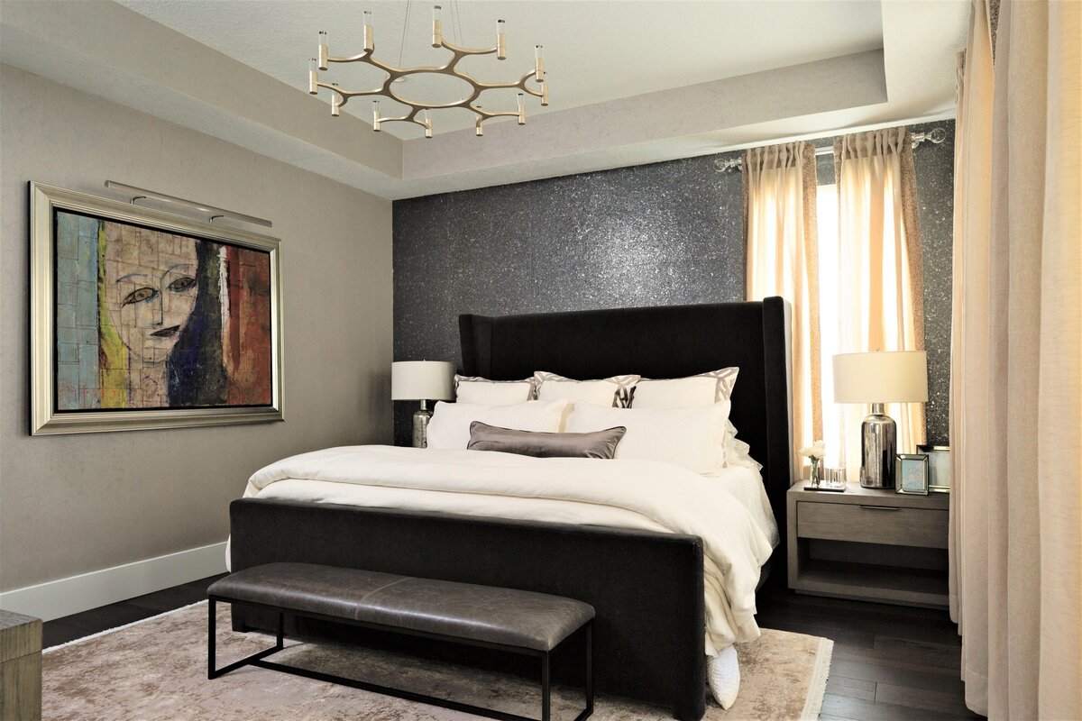 Contemporary Bedroom Interior Design with Classic Frameless Chandelier