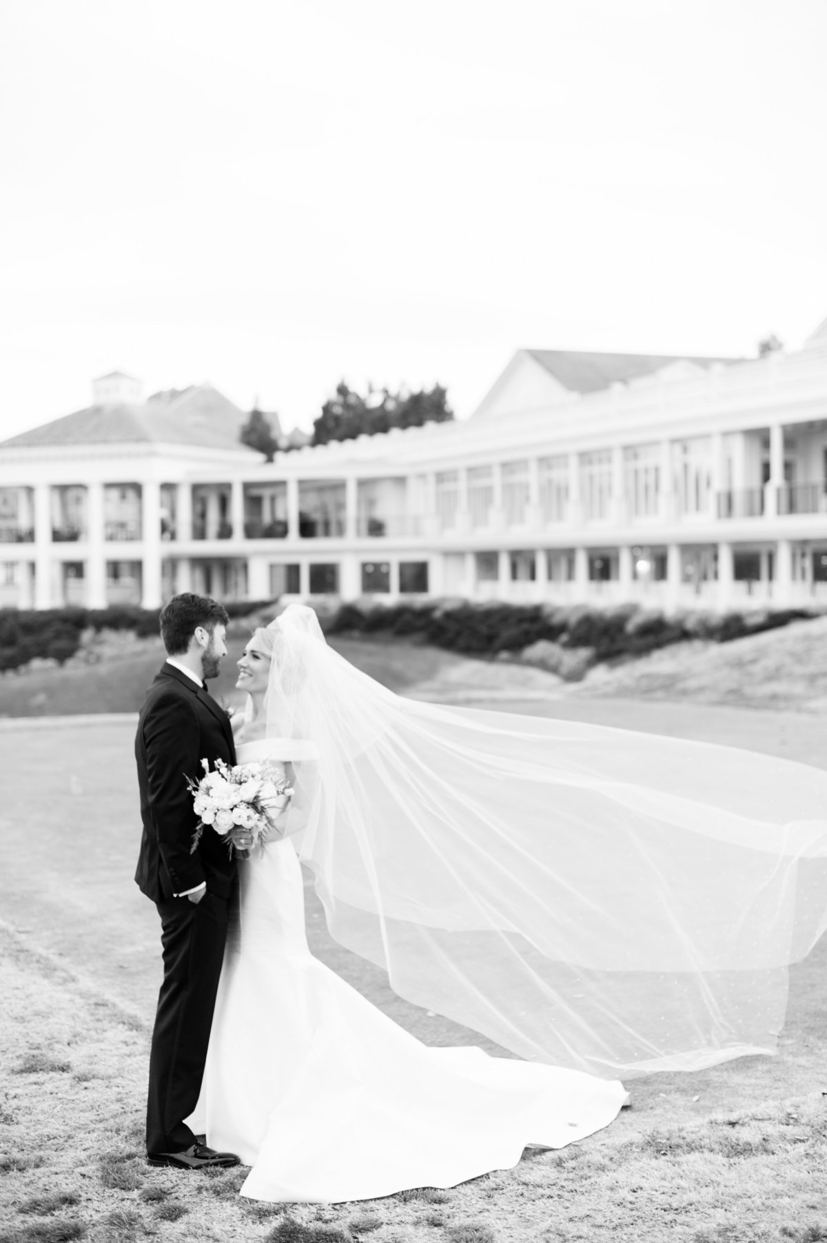 Bride and groom at Washington Golf and Country Club luxury Washington DC wedding