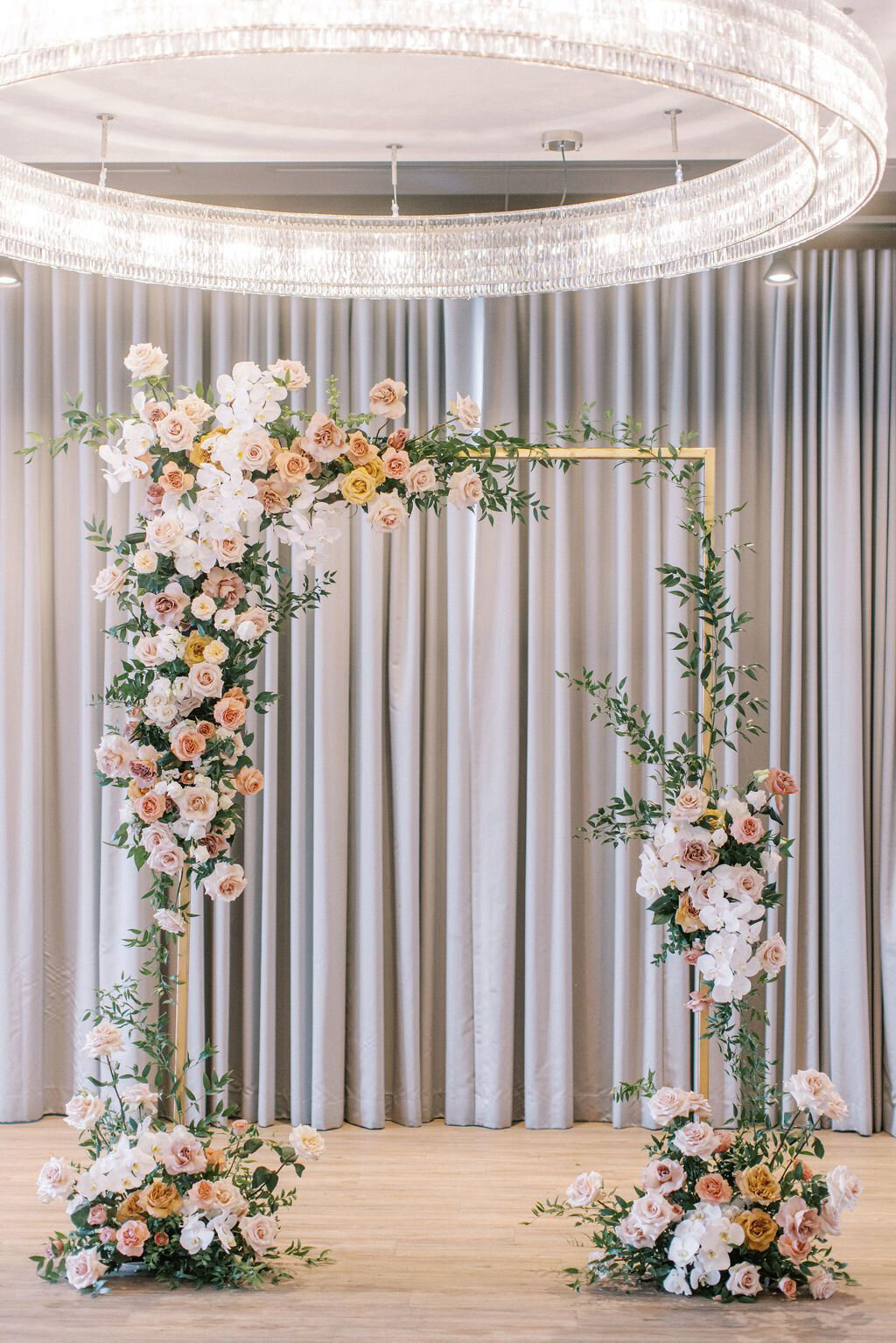 Stunning and elegant ceremony backdrop styled by CNC Event Design, modern and elegant wedding planner based in Calgary, Alberta.  Featured on the Brontë Bride Vendor Guide.
