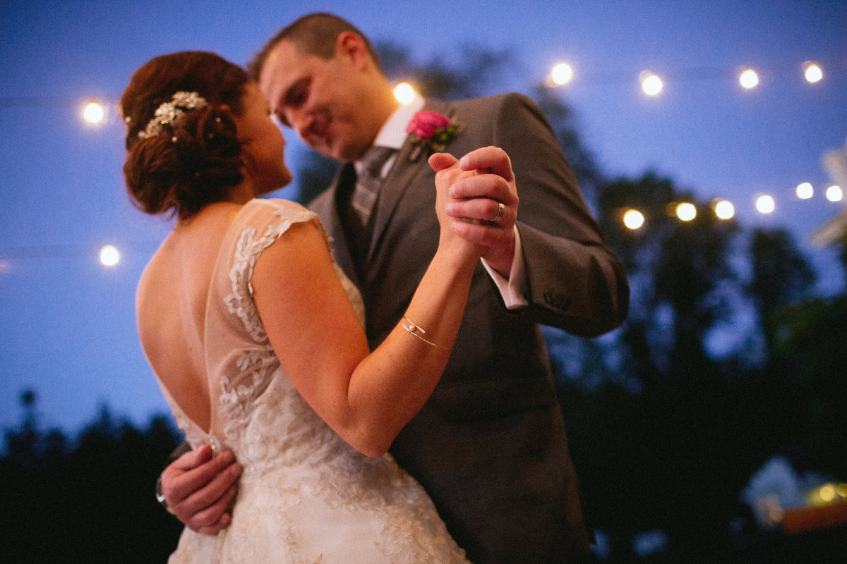 West Linn Wedding Reception with Twinkle Lights at Dusk