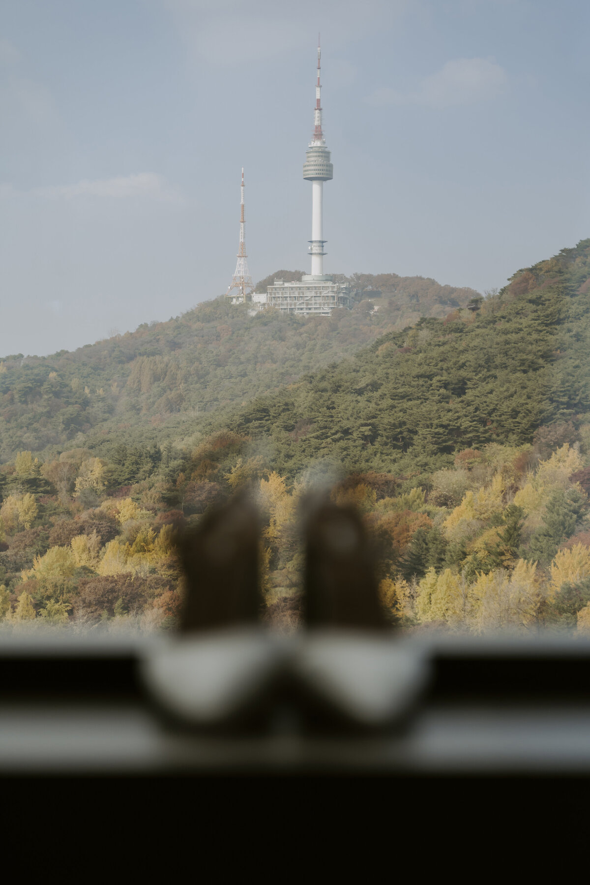 a picture of the bridal heels with the namsan tower as background