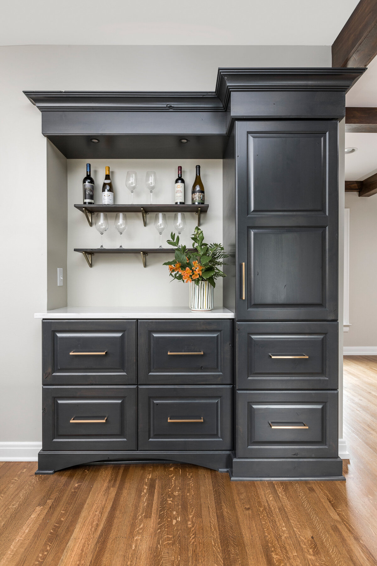 custom navy cabinets for wine storage