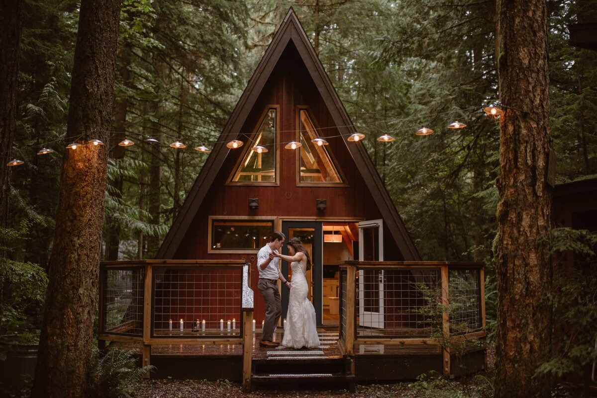 Forest elopement at an A-frame in Washington