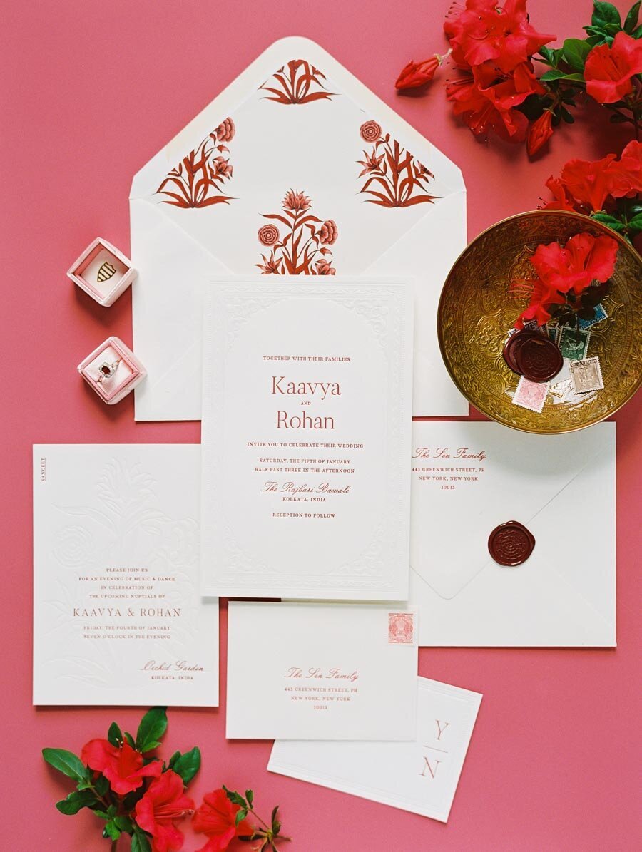 Red and White Wedding Invitation Niru & Baku Bonnie Sen Photography