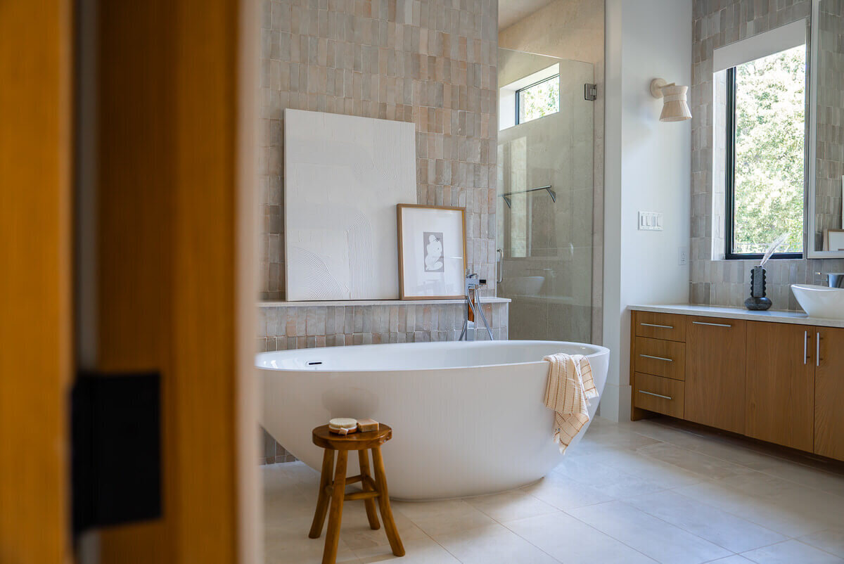 Spa-like bathroom inside luxury Colleyville home