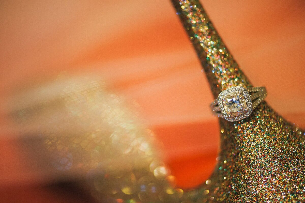wedding ring on a sequined shoe at Martis Camp