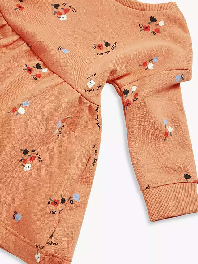 John Lewis & Partners Baby Floral Sweatshirt Dress, Orange Caramel (2)