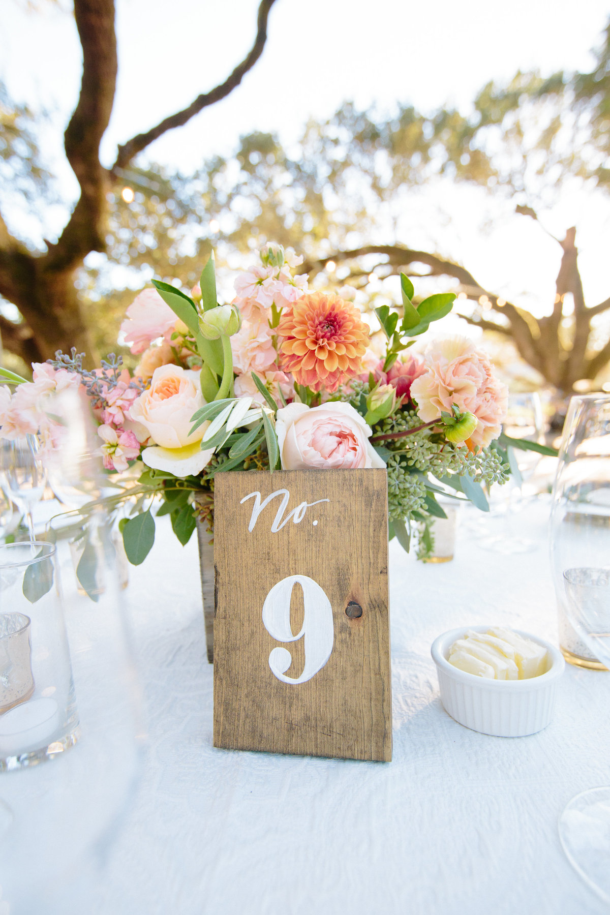 Hand painted table numbers at Beltane Ranch in Sonoma.