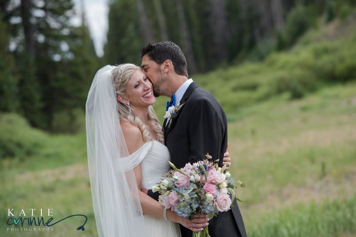 Bride and Groom at Summer Ski Resort Wedding
