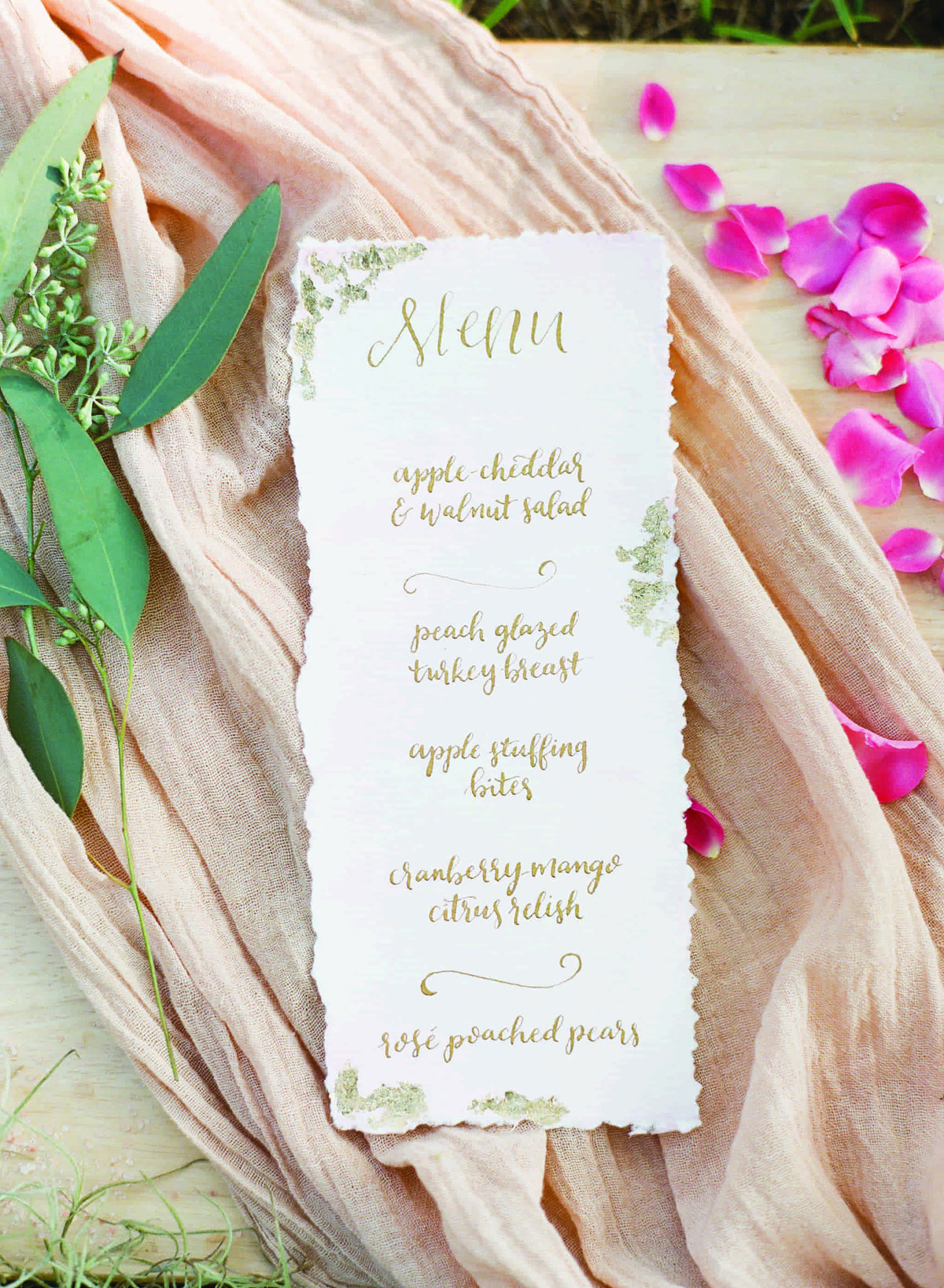 wedding menu calligraphy gold