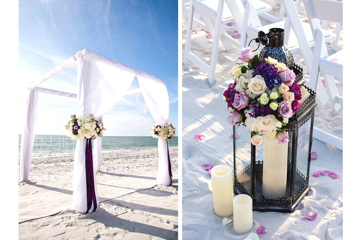 ritz carlton naples florida wedding purple flowers arch