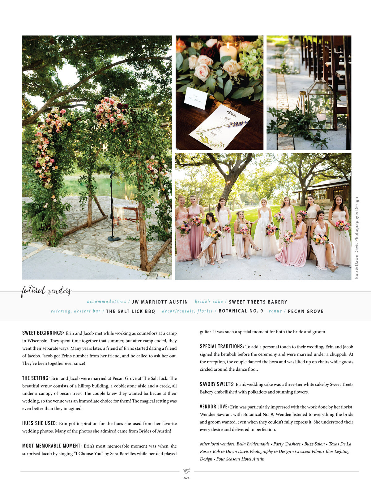 We absolutely love destination weddings and this one is no exception.  We are thrilled to see our couple, Erin and Jacob's wedding in the Spring/Summer 2017 edition of Brides of Austin magazine! It was a sweltering hot day in Austin and they were as cool as can be!  Thank you to Marcy Glink of Great Events who introduced us and planned this beautiful wedding. Click here for a list of vendors.