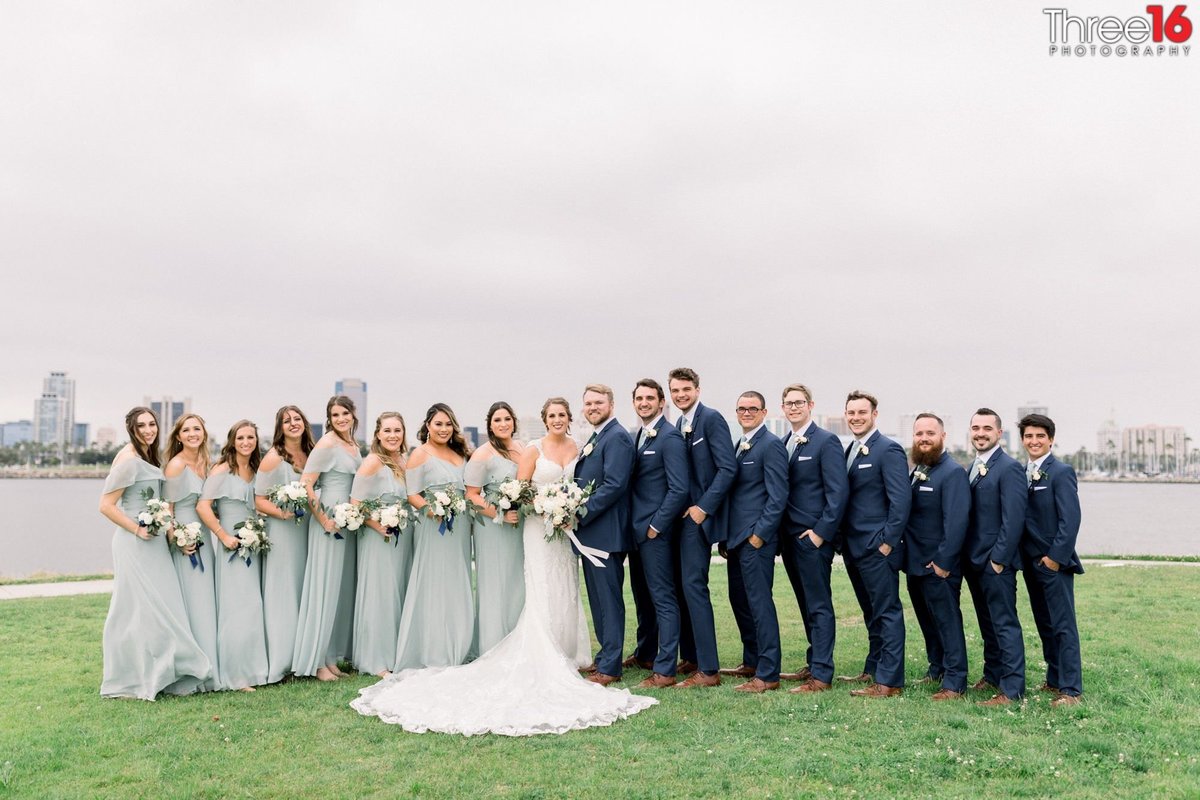 Beautiful picture of the bridal party along the coast