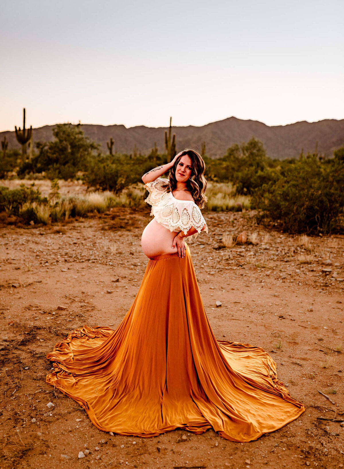 tulip boho gown for AZ maternity photographer