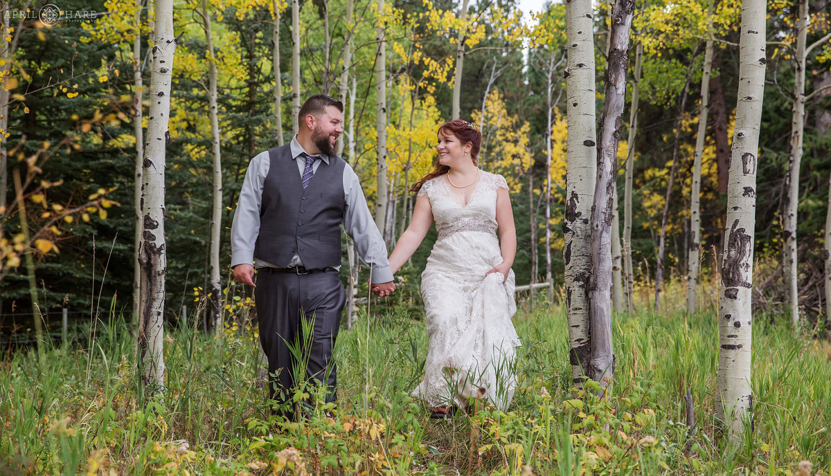 Colorado Wedding Photography with Aspen Trees Meyer Ranch Park Conifer CO