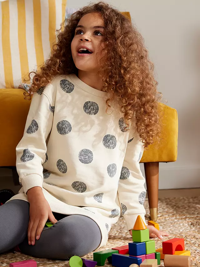 John Lewis & Partners Kids' Spot Sweater Dress, Cream_Blue
