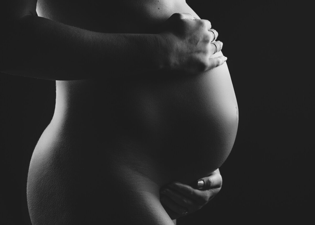 black and white nude baby bump