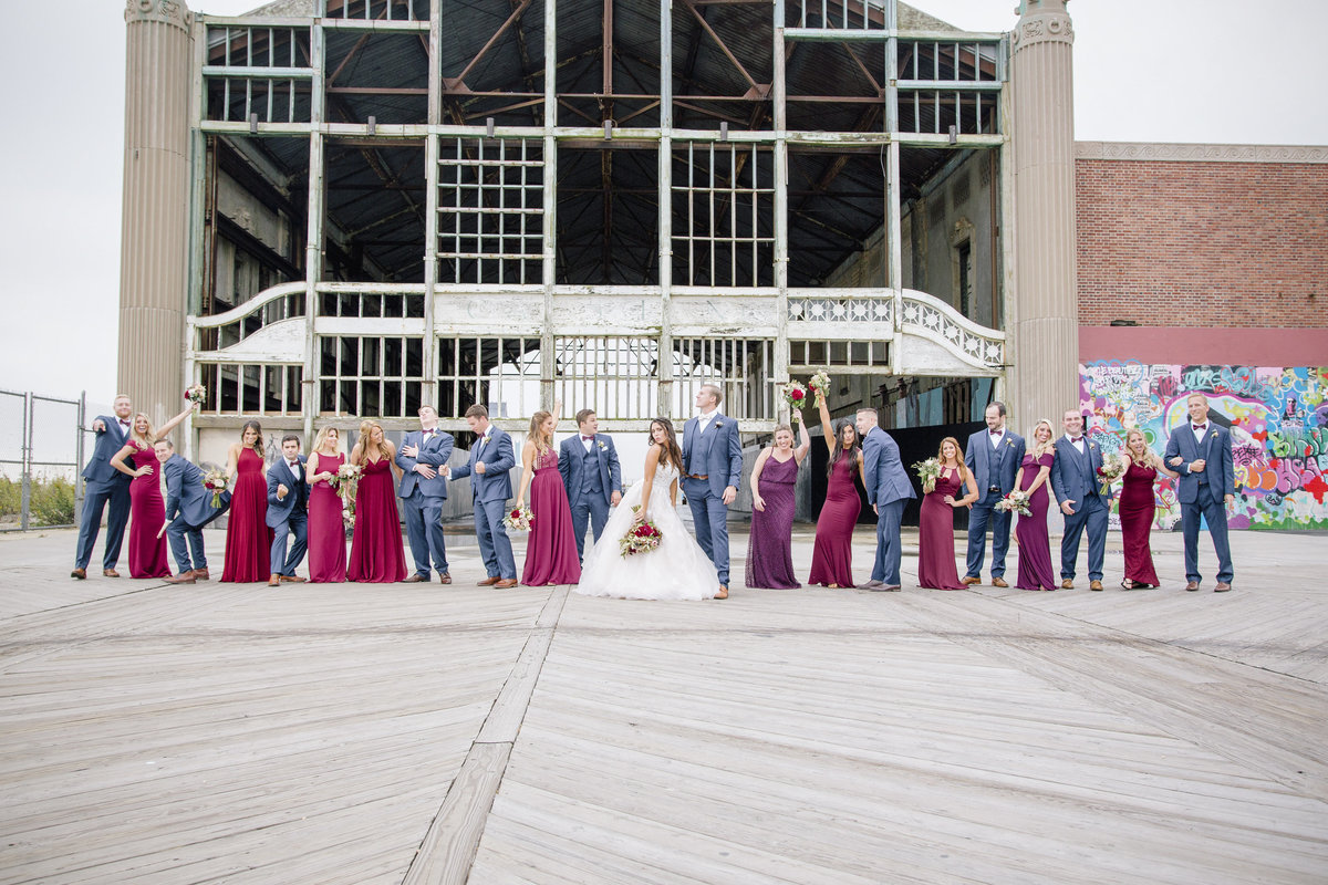 bridal party in front of casino at asbury park wedding