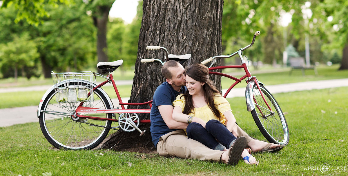 City Park Engagement Photography with Tandem Bike  in Denver Colorado