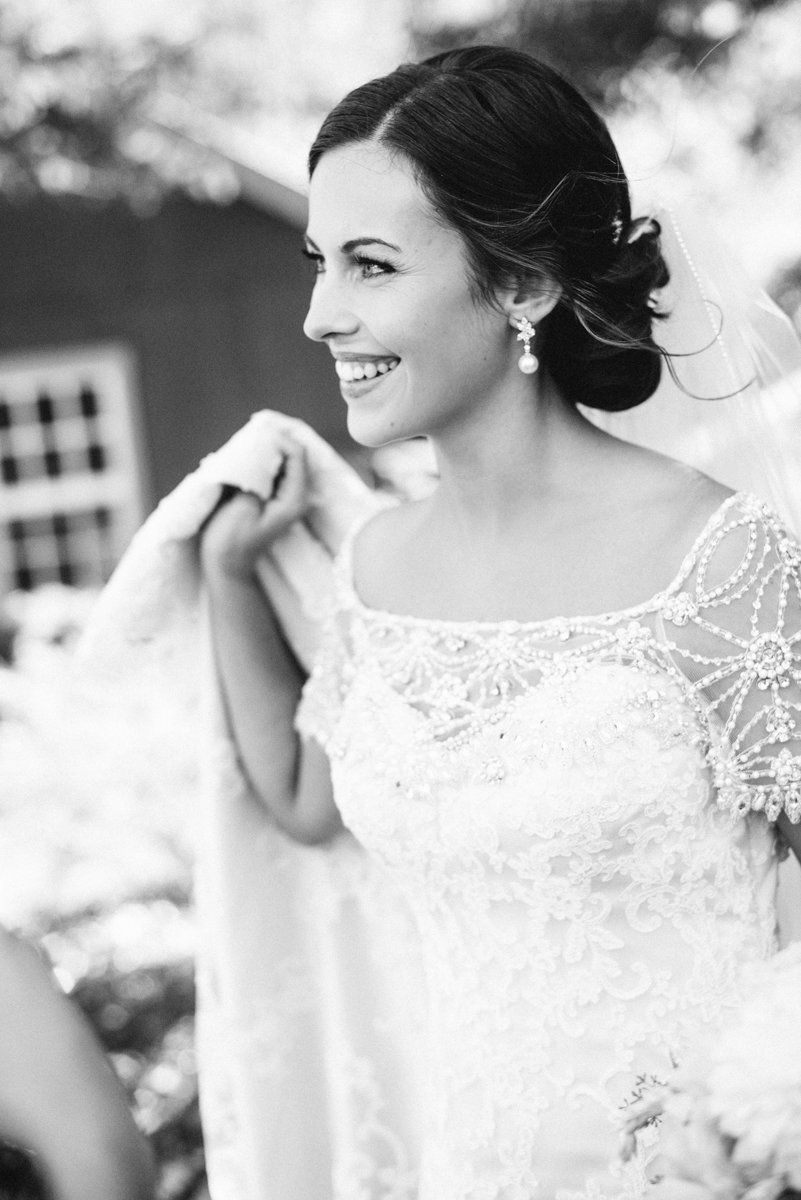 black and white photo of happy bride