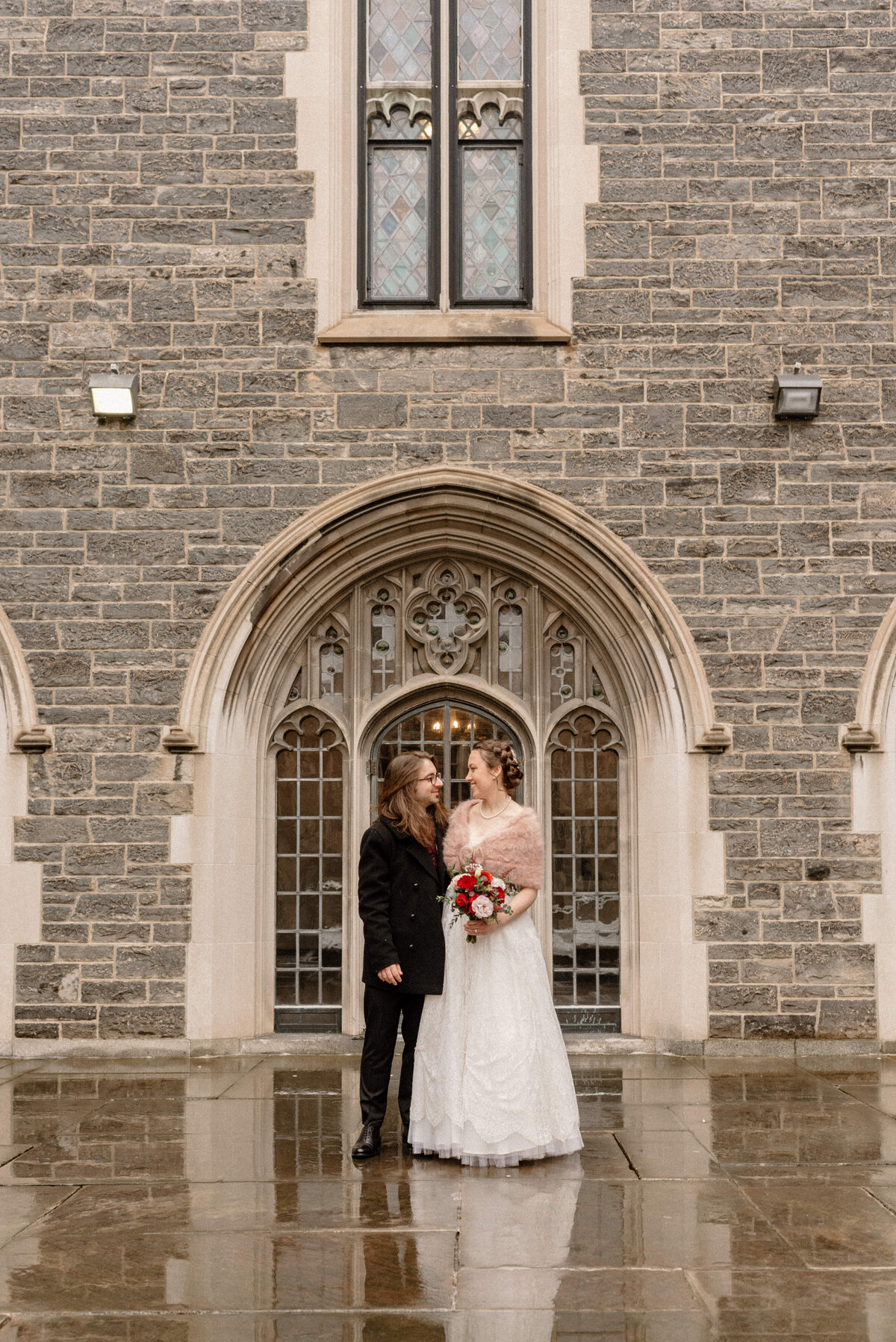 bride and groom in the courtyard