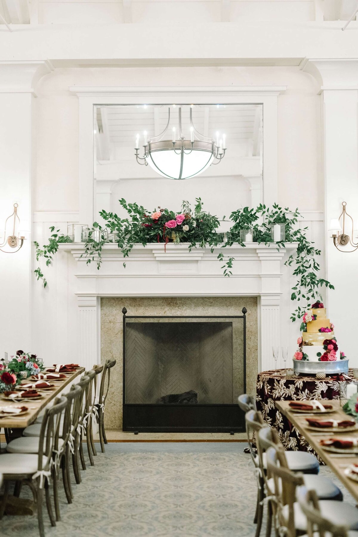 floral decor on a fireplace