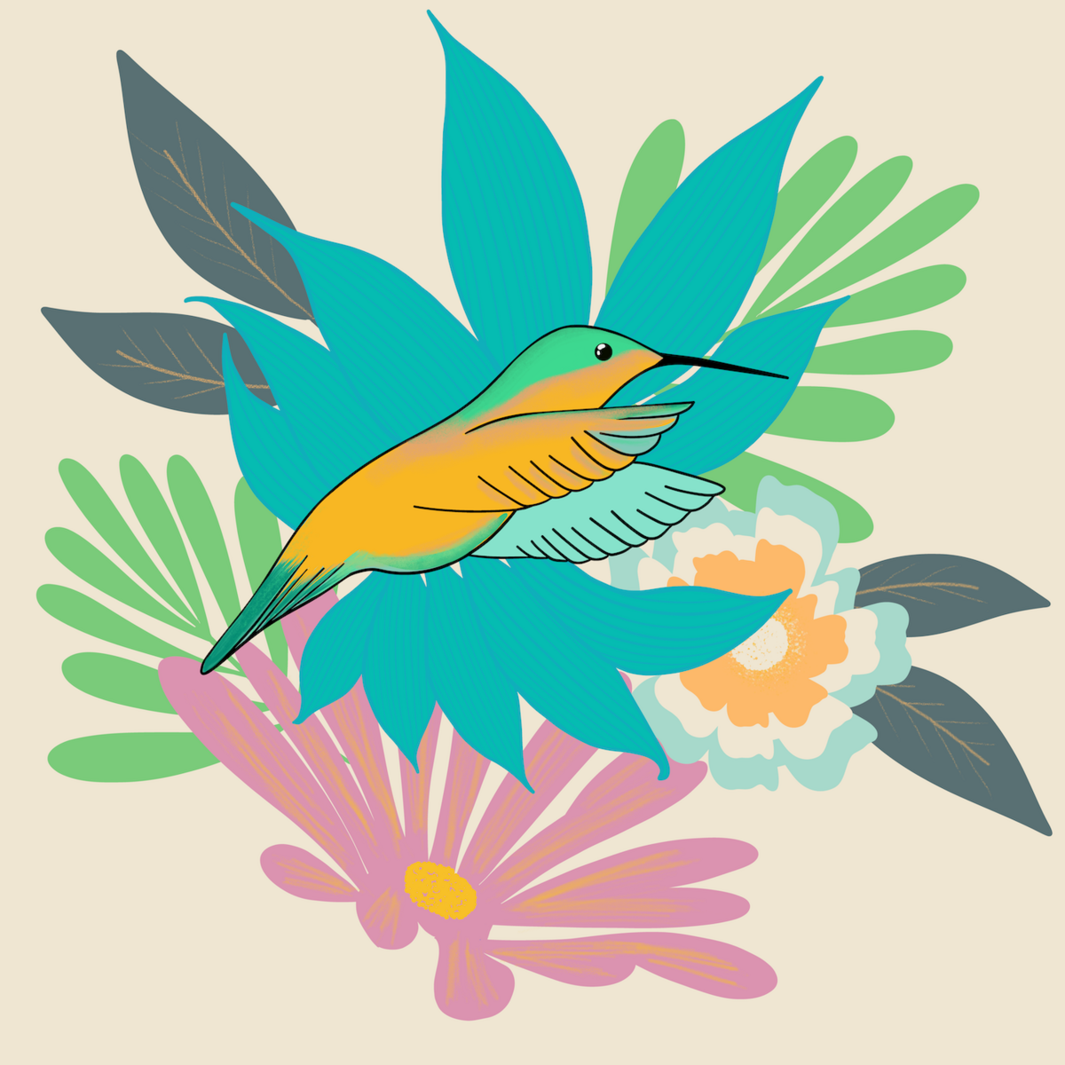Hummingbird Print Square-72