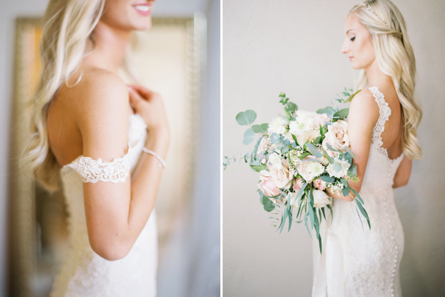 Lovely bridal portraits of our summer garden bride with her rose and eucalyptus bouquet.