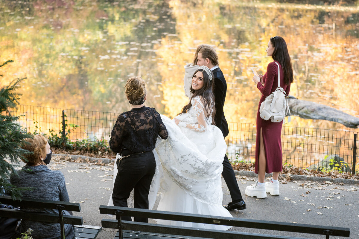 bride and groom at central park