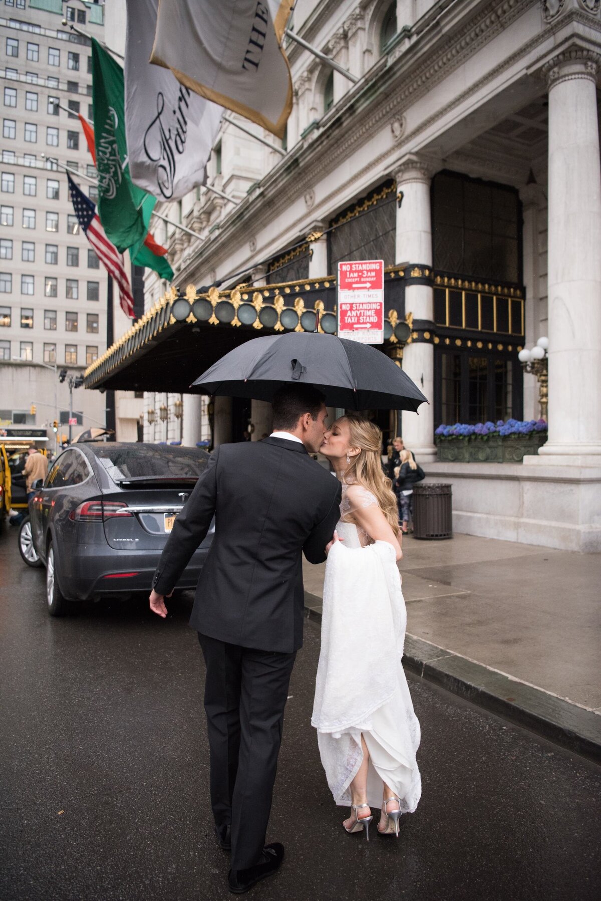 Newlyweds walking around NYC