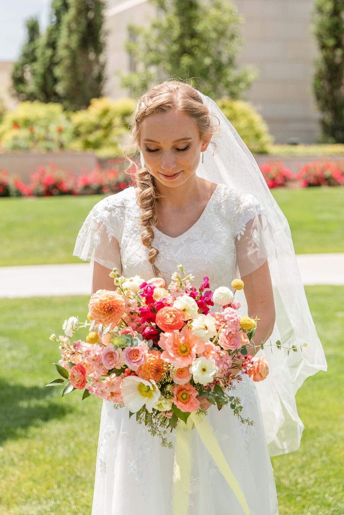 Bright and colorful wedding flowers for summer.