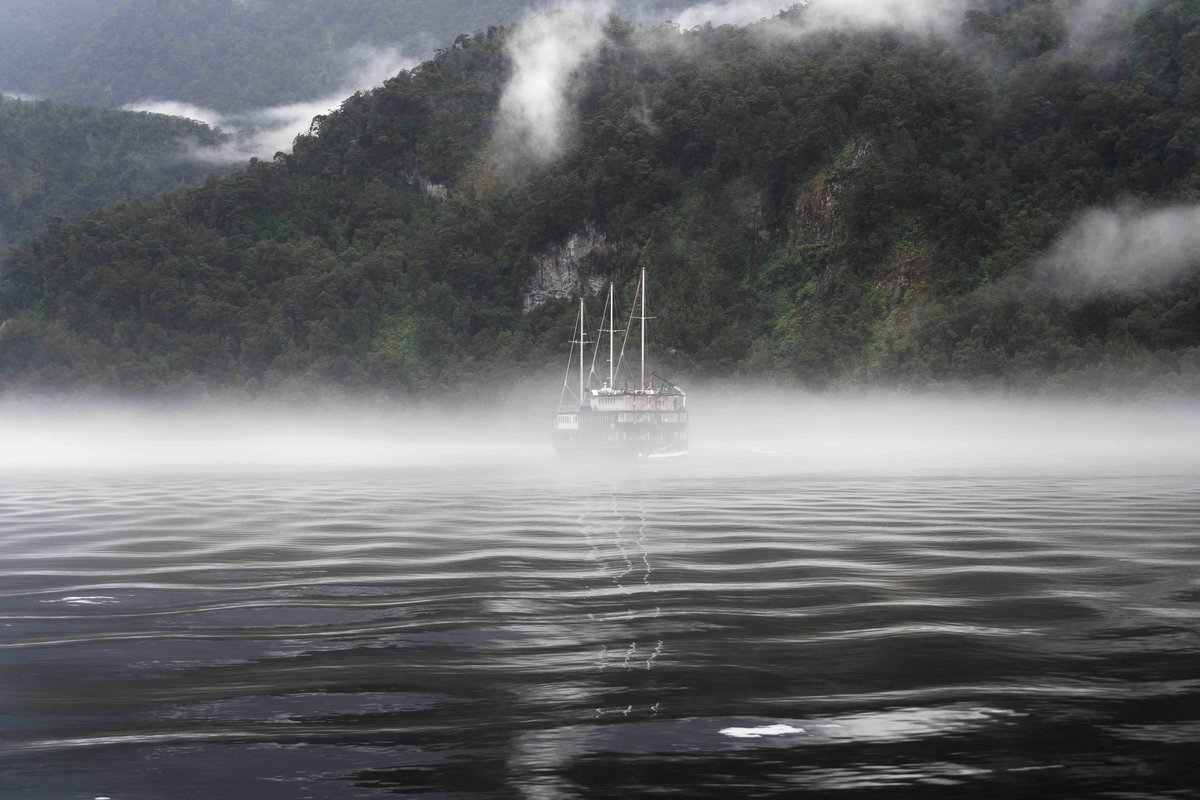 evening mist rolls into Fiordland, Doubtful Sound, New Zealand