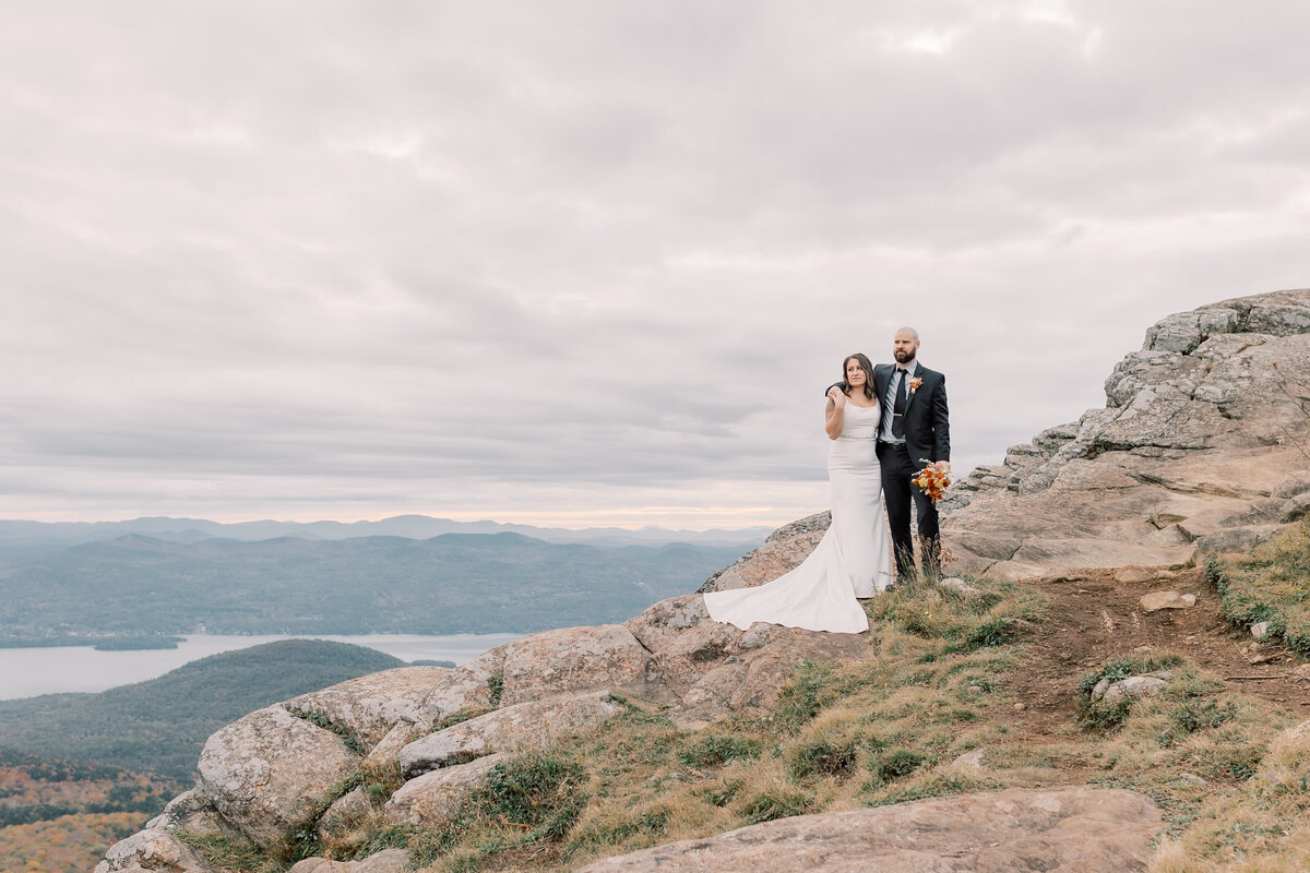 Romantic bride and groom mountain elopement photo during their Lake George elopement at the Adirondacks