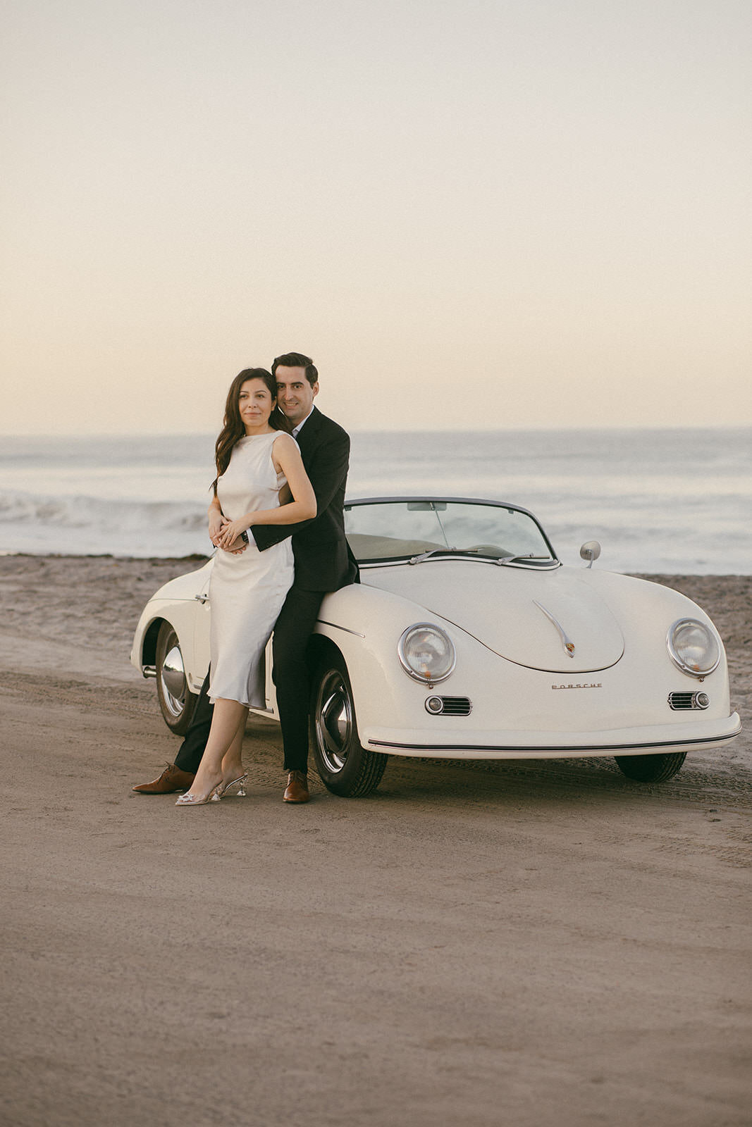 Beach engagement with vintage car Emma Lauren Photos Southern California Wedding Photographer -32
