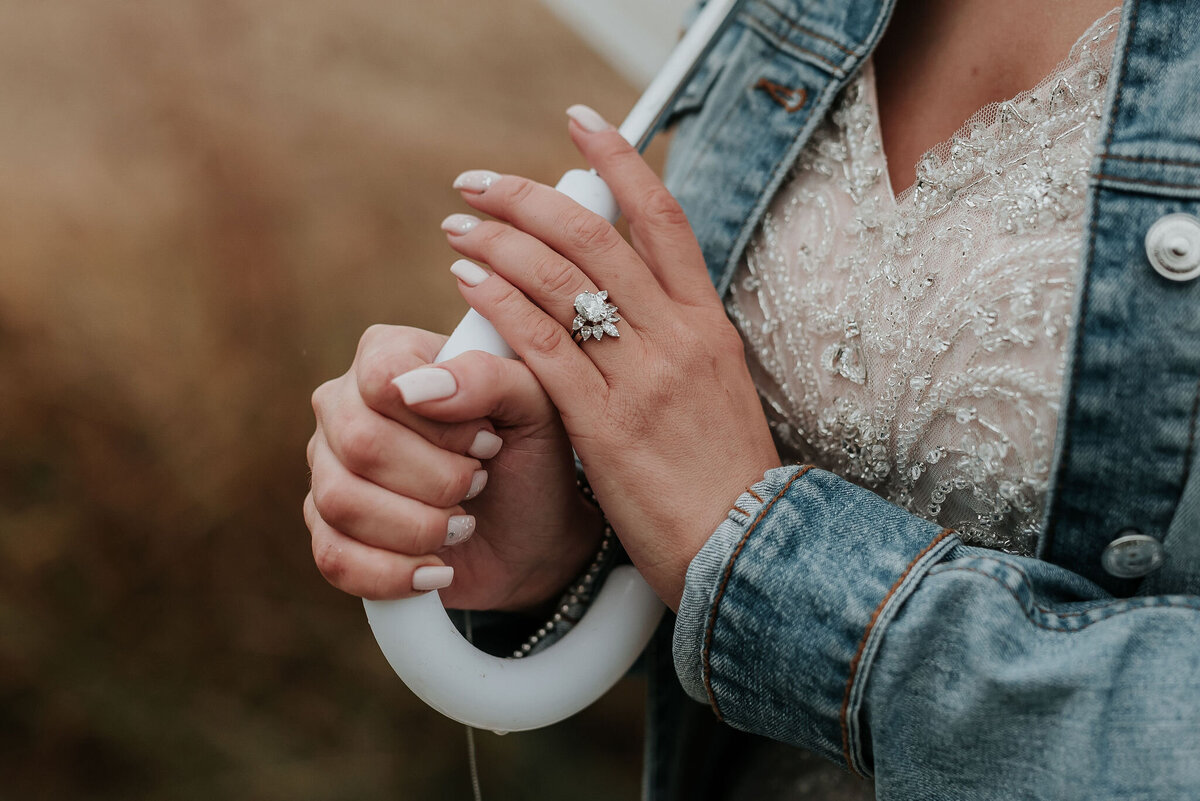 Close up of Bride's hand with stunning diamond wedding ring