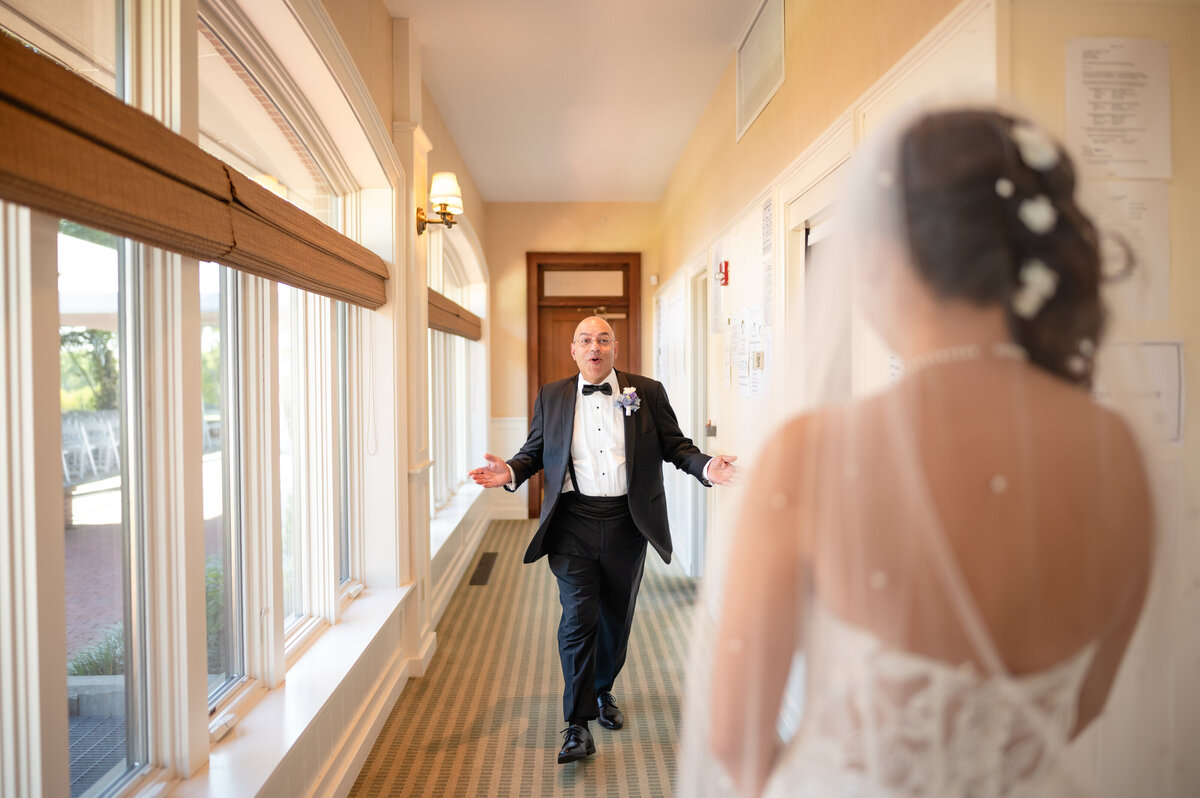 Dad sees bride for the first time at Skokie Country Club in Glencoe, ILultural_Center_Wedding_02