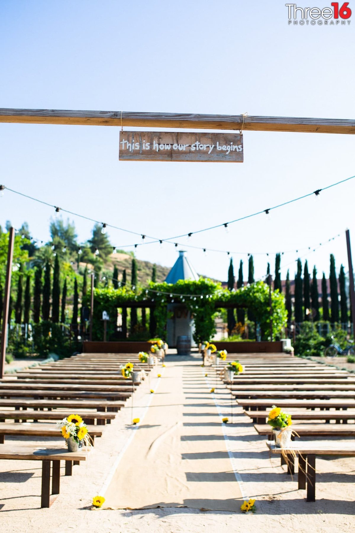 Outdoor wedding ceremony setup at the Peltzer Winery wedding venue