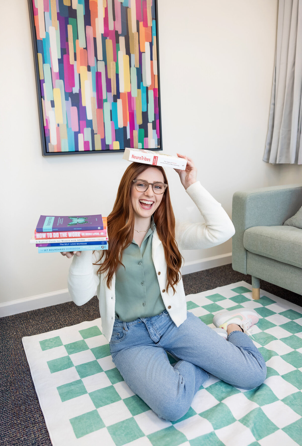 books-on-head-brand-photos-in-baltimore-maryland-therapist-office