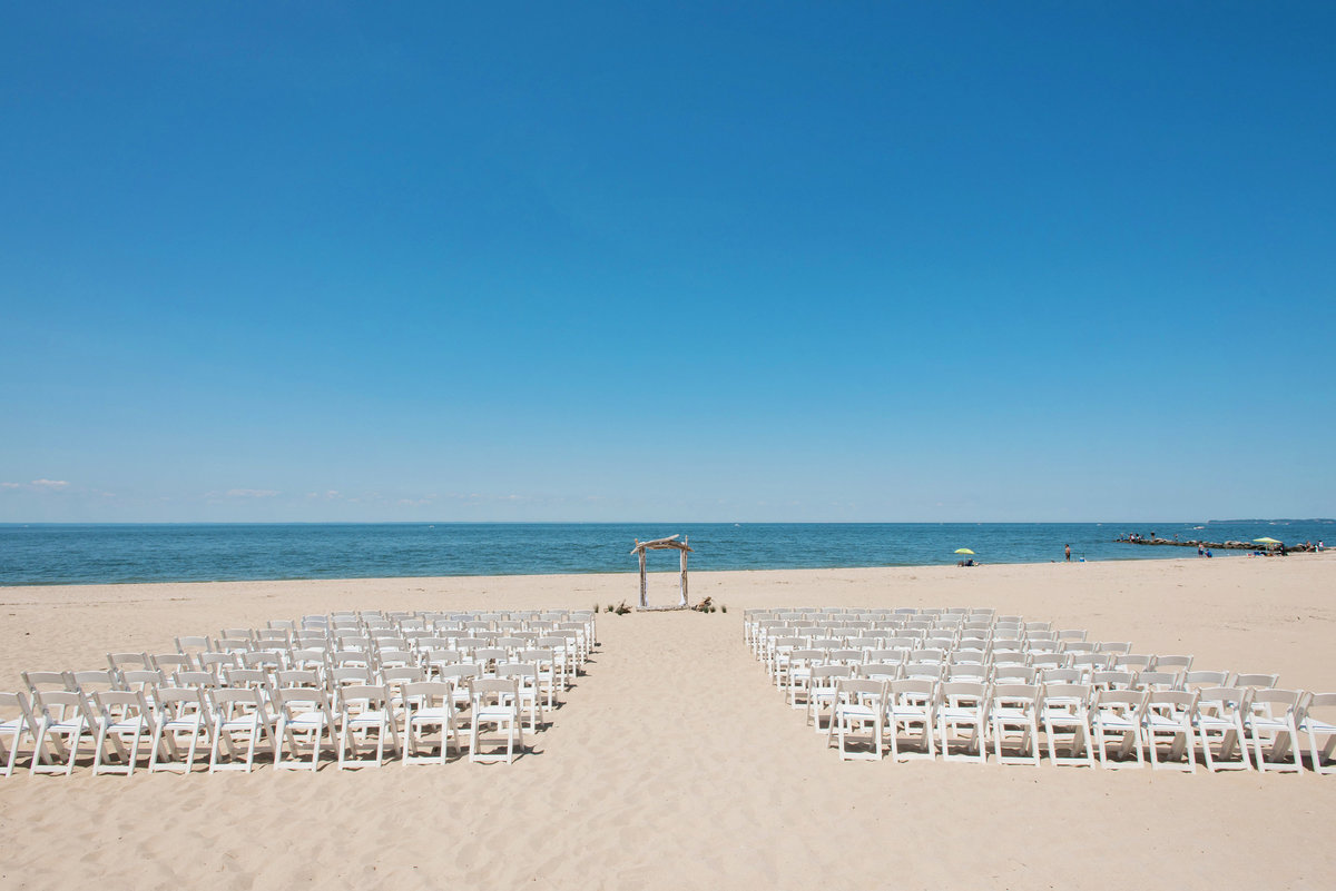 photo of wedding ceremony set up on the beach at Pavilion at Sunken Meadow
