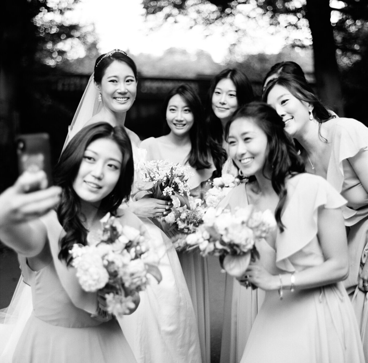 Bridal party taking selfie in NYC