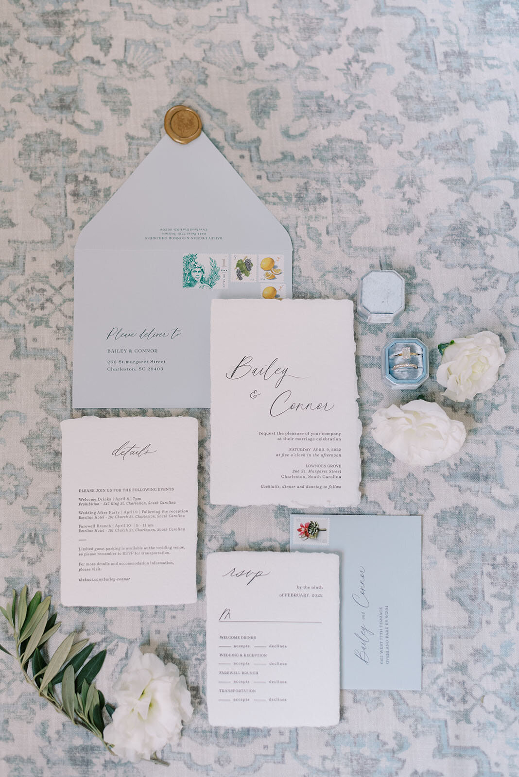 luxury timeless wedding invitation suite flatlay