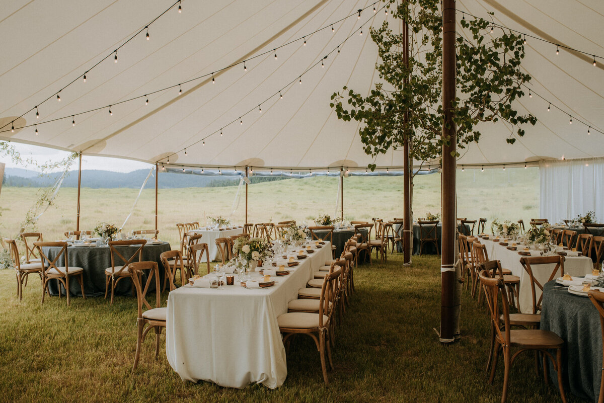 Tented wedding reception by Perspective Events Inc, event decor rental and design in Kelowna, BC. Featured on the Brontë Bride Vendor Guide.